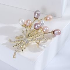Ghim Cài Áo Ngọc Trai Tự Nhiên Hạt Xoài Kiểu 9 Quả Bóng Bay MADAME HIEN PEARLS Cho Nữ PKC037