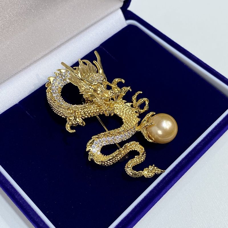 Trâm Cài Áo Ngọc Trai Rồng Vàng Giáp Thìn Phú Quý Phát Tài PKC008