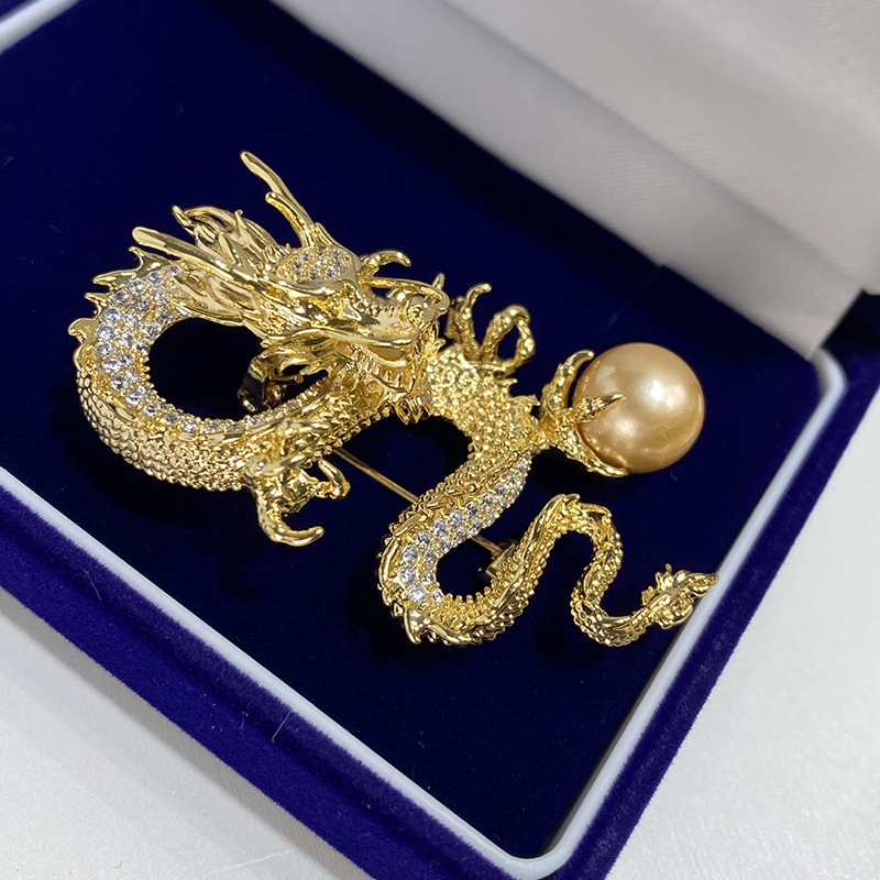 Trâm Cài Áo Ngọc Trai Rồng Vàng Giáp Thìn Phú Quý Phát Tài PKC008