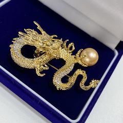 Trâm Cài Áo Ngọc Trai Rồng Vàng Giáp Thìn Phú Quý Phát Tài PKC008