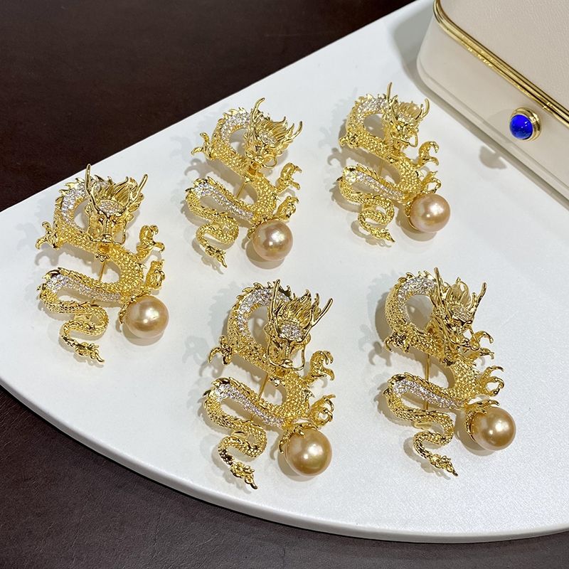 Trâm Cài Áo Ngọc Trai Rồng Vàng Giáp Thìn Phú Quý Phát Tài PKC008