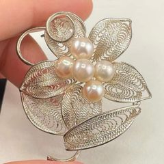 PKC09 Trâm Cài Áo Bạc Đính Nụ Ngọc Trai Akoya Đáng Yêu PKC009