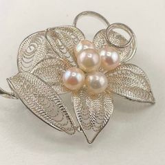 PKC09 Trâm Cài Áo Bạc Đính Nụ Ngọc Trai Akoya Đáng Yêu PKC009