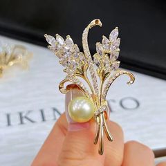 Trâm Cài Áo Hình Cây Lúa Triễu Bông Đính Ngọc Trai Tự Nhiên MADAME HIEN PEARLS Cho Nữ PKC019