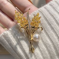 Trâm Cài Áo Hình Cây Lúa Triễu Bông Đính Ngọc Trai Tự Nhiên MADAME HIEN PEARLS Cho Nữ PKC019