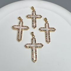 Mặt Dây Chuyền Xà Cừ Dáng Thánh Giá Viền Đá Màu Sang Trọng MADAME HIEN PEARLS PKMC001B