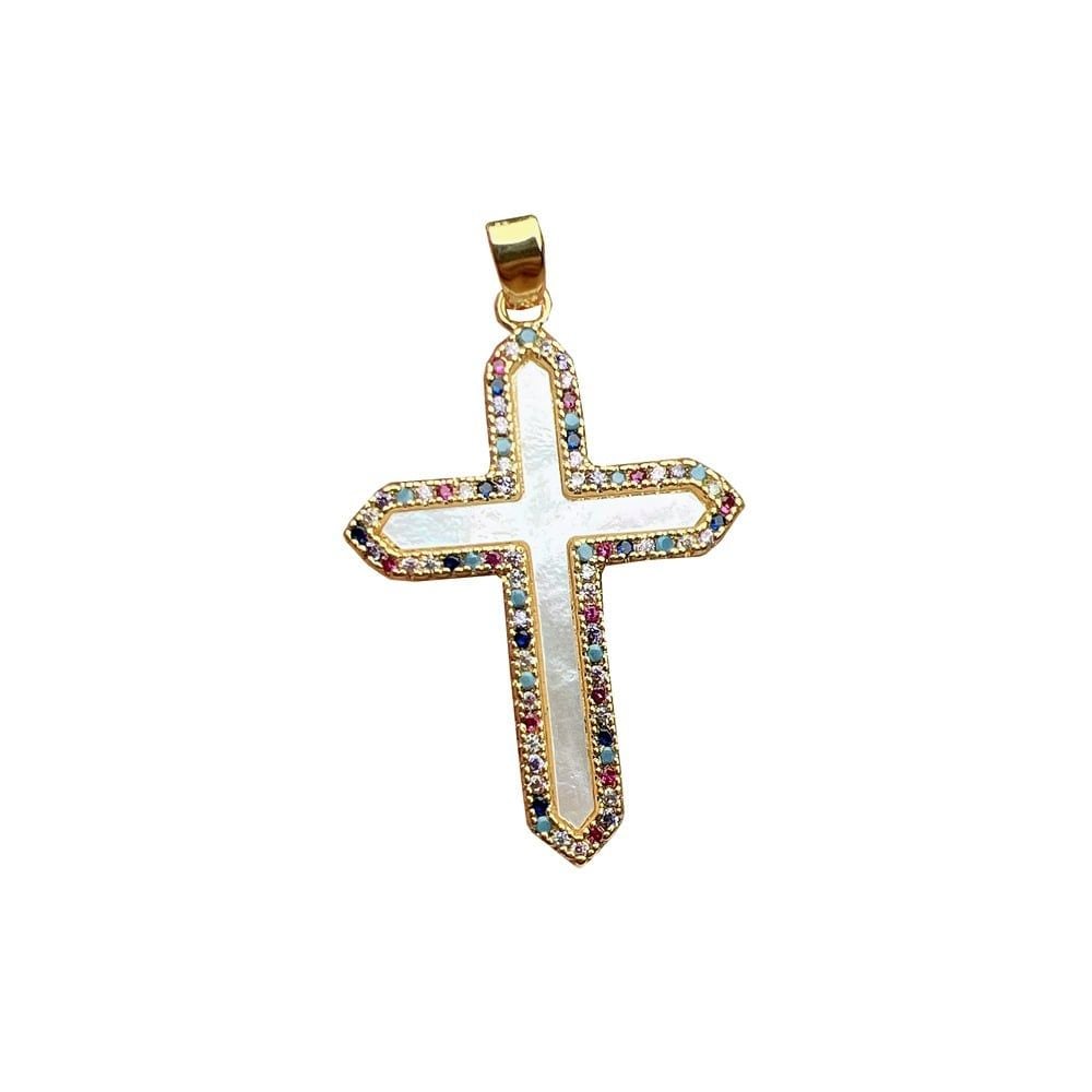 Mặt Dây Chuyền Xà Cừ Dáng Thánh Giá Viền Đá Màu Sang Trọng MADAME HIEN PEARLS PKMC001B
