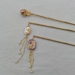 Trâm Cài Tóc Đính Hạt Ngọc Trai Baroque Vuông Tua Rua Tự Nhiên MADAME HIEN PEARLS Cổ Điển PKT009