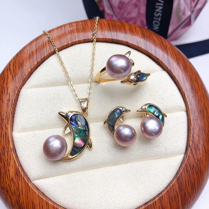 Bộ Set Trang Sức Ngọc Trai Nước Ngọt Cá Heo Dễ Thương Thời Trang MADAME HIEN PEARLS SPS006