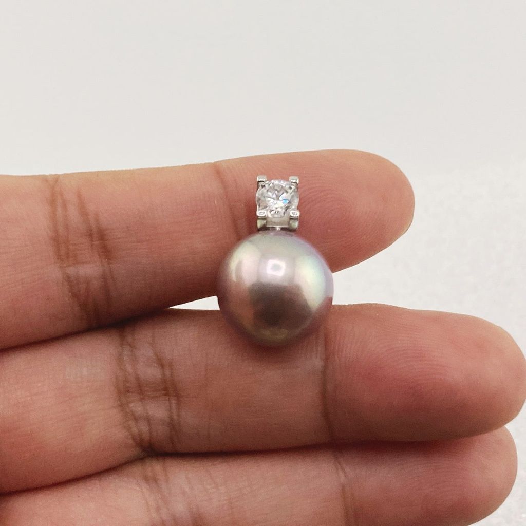 Mặt Dây Chuyền Ngọc Trai 13-14mm AAAA Tròn Hoàn Hảo Khung Bạc s925 Mạ Vàng Ý (AU750) BMVMT004