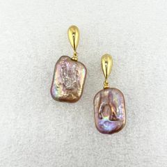 Khuyên Tai Ngọc Trai Baroque Vuông Phối Mặt Kim Oval Hoạ Tiết Phong Cách Pháp Cá Tính MADAME HIEN PEARLS BTB088