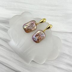 Khuyên Tai Ngọc Trai Baroque Vuông Phối Mặt Kim Oval Hoạ Tiết Phong Cách Pháp Cá Tính MADAME HIEN PEARLS BTB088