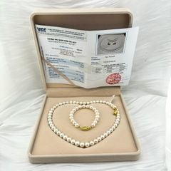 [Kèm Kiểm Định] Set Bộ Trang Sức Ngọc Trai Tròn Tự Nhiên VIP Cao Cấp AAAA 8-9 mm Khoá Yên Ngựa s925 Mạ Vàng MADAME HIEN PEARLS SCT015