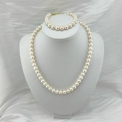 [Kèm Kiểm Định] Set Bộ Trang Sức Ngọc Trai Tròn Tự Nhiên VIP Cao Cấp AAAA 8-9 mm Khoá Yên Ngựa s925 Mạ Vàng MADAME HIEN PEARLS SCT015