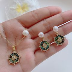 Bông Tai Ngọc Trai Tự Nhiên Mặt Ngôi Sao La Bàn Compass Star Cẩn Xà Cừ Bàu Ngư Xanh MADAME HIEN PEARLS Cho Nữ BTN277