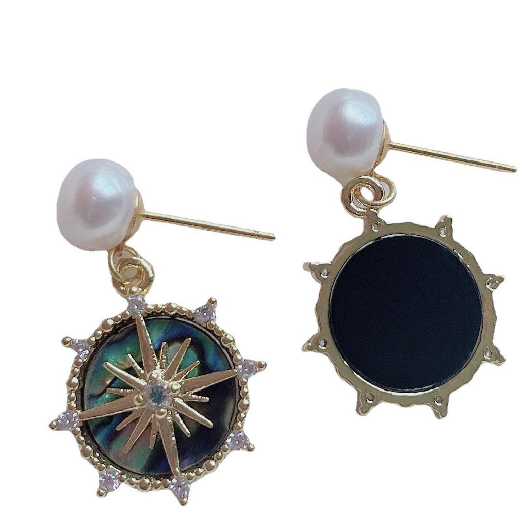 Bông Tai Ngọc Trai Tự Nhiên Mặt Ngôi Sao La Bàn Compass Star Cẩn Xà Cừ Bàu Ngư Xanh MADAME HIEN PEARLS Cho Nữ BTN277