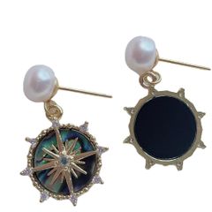Bông Tai Ngọc Trai Tự Nhiên Mặt Ngôi Sao La Bàn Compass Star Cẩn Xà Cừ Bàu Ngư Xanh MADAME HIEN PEARLS Cho Nữ BTN277