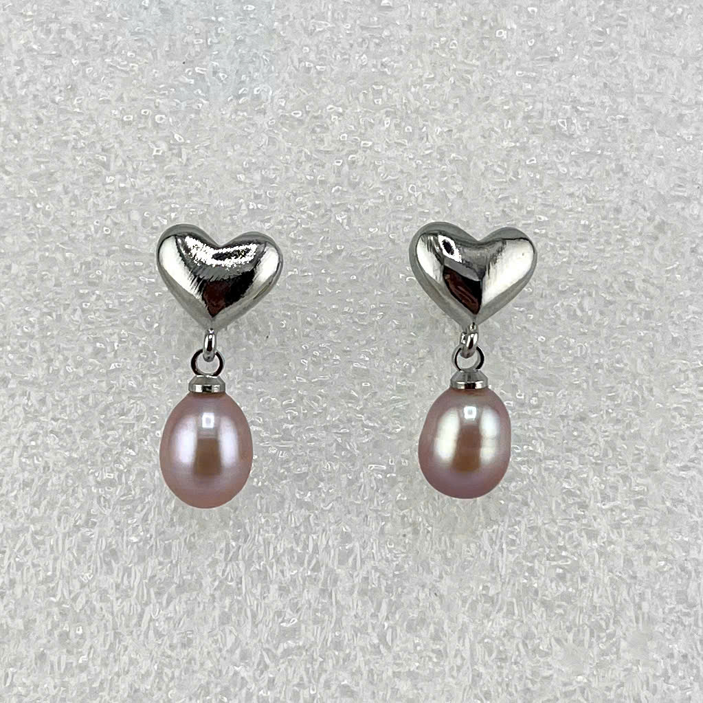 Bông Tai Ngọc Trai Tự Nhiên Mặt Trái Tim Bạc Tua Rua Ngọc Trai Hạt Gạo Đáng Yêu MADAME HIEN PEARLS BTG029