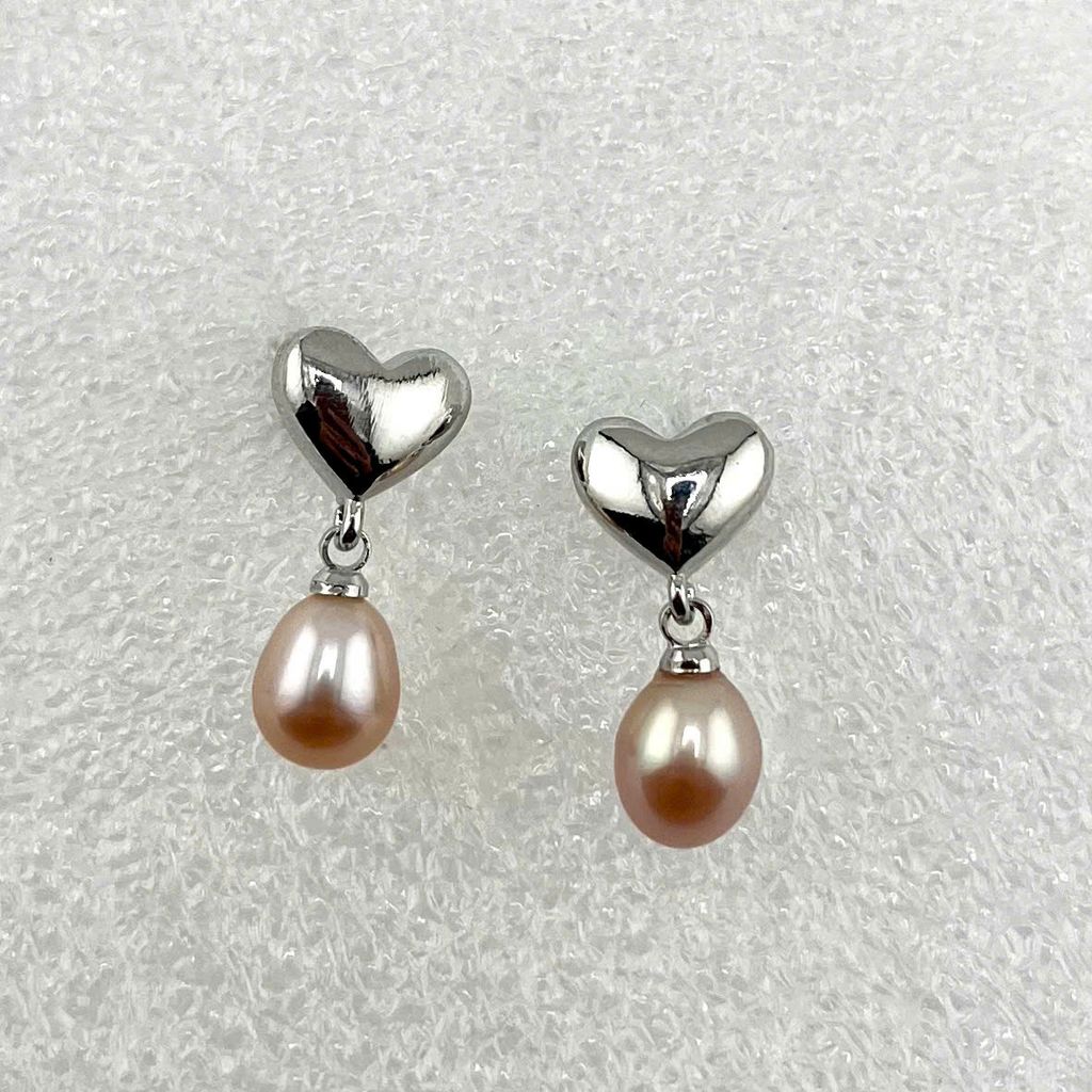 Bông Tai Ngọc Trai Tự Nhiên Mặt Trái Tim Bạc Tua Rua Ngọc Trai Hạt Gạo Đáng Yêu MADAME HIEN PEARLS BTG029