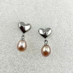 Bông Tai Ngọc Trai Tự Nhiên Mặt Trái Tim Bạc Tua Rua Ngọc Trai Hạt Gạo Đáng Yêu MADAME HIEN PEARLS BTG029