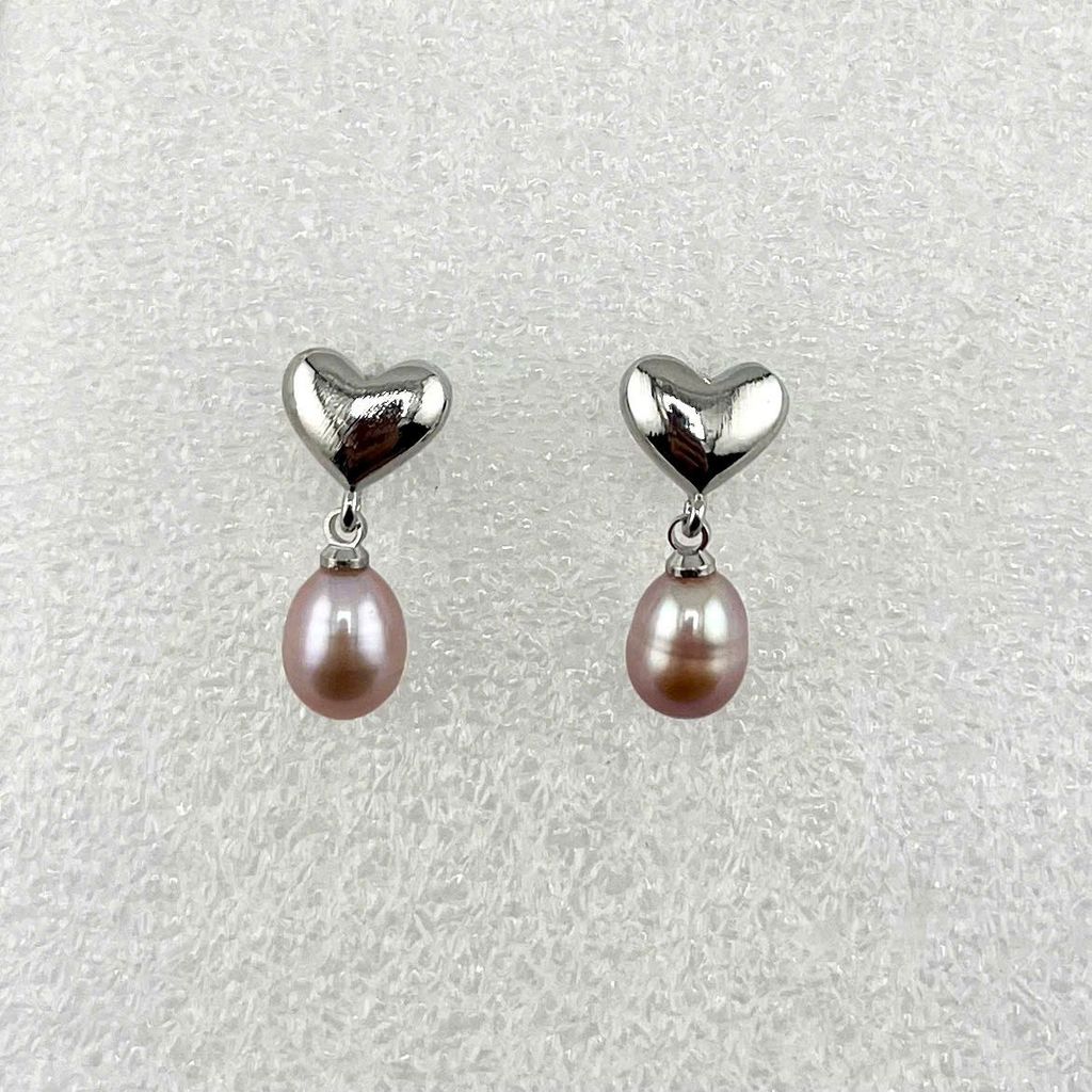 Bông Tai Ngọc Trai Tự Nhiên Mặt Trái Tim Bạc Tua Rua Ngọc Trai Hạt Gạo Đáng Yêu MADAME HIEN PEARLS BTG029