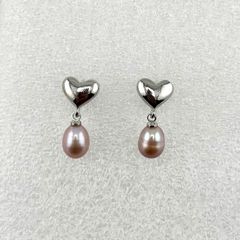 Bông Tai Ngọc Trai Tự Nhiên Mặt Trái Tim Bạc Tua Rua Ngọc Trai Hạt Gạo Đáng Yêu MADAME HIEN PEARLS BTG029