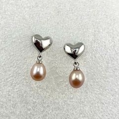 Bông Tai Ngọc Trai Tự Nhiên Mặt Trái Tim Bạc Tua Rua Ngọc Trai Hạt Gạo Đáng Yêu MADAME HIEN PEARLS BTG029