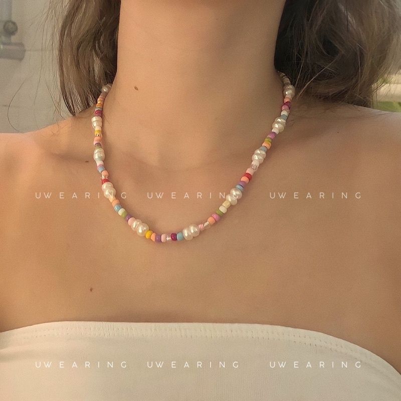 Vòng cổ Choker Ngọc Trai Tự Nhiên Phối Cườm Đa Sắc Màu MADAME HIEN PEARLS Cho Con Gái Yêu CG024