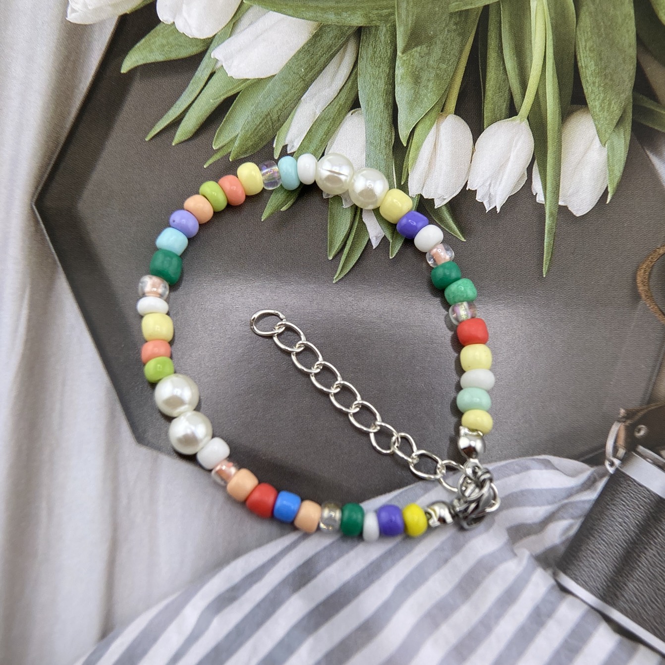Vòng Tay Ngọc Trai Tự Nhiên Phối Cườm Đa Sắc Màu MADAME HIEN PEARLS Cho Con Gái Yêu VTG022