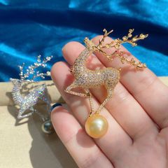 Trâm Cài Áo Hình Chú Hươu Sang Chảnh Đính Ngọc Trai Tự Nhiên Xinh Xắn MADAME HIEN PEARLS PKC013