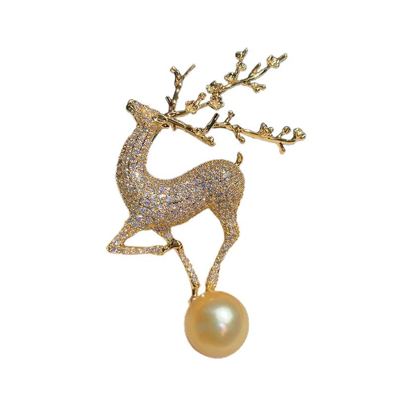 Trâm Cài Áo Hình Chú Hươu Sang Chảnh Đính Ngọc Trai Tự Nhiên Xinh Xắn MADAME HIEN PEARLS PKC013