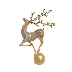 Trâm Cài Áo Hình Chú Hươu Sang Chảnh Đính Ngọc Trai Tự Nhiên Xinh Xắn MADAME HIEN PEARLS PKC013