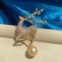 Trâm Cài Áo Hình Chú Hươu Sang Chảnh Đính Ngọc Trai Tự Nhiên Xinh Xắn MADAME HIEN PEARLS PKC013