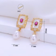 Set Trang Sức Ngọc Trai Tự Nhiên Phong Cách Cung Điện Hoàng Gia Gồm Dây Chuyền, Nhẫn, Bông Tai Ngọc Trai Khung Chữ Nhật Đính Hồng Ngọc MADAME HIEN PEARLS Sang Trọng SPS102