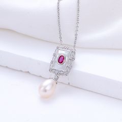 Set Trang Sức Ngọc Trai Tự Nhiên Phong Cách Cung Điện Hoàng Gia Gồm Dây Chuyền, Nhẫn, Bông Tai Ngọc Trai Khung Chữ Nhật Đính Hồng Ngọc MADAME HIEN PEARLS Sang Trọng SPS102