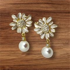 Bông Tai Kim Bạc s925 Đính Tua Rua Ngọc Trai 5A Cao Cấp Tự Nhiên Mặt Hoa Hướng Dương MADAME HIEN PEARLS Cho Nữ BTN263