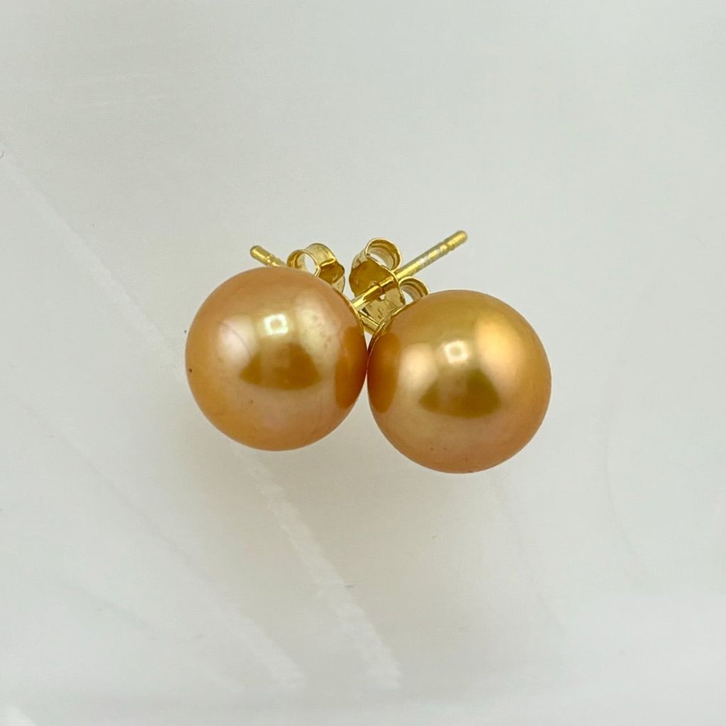 Bông Tai Nụ Bạc s925 Mạ Vàng Thật 18k Đính Ngọc Trai Vàng 9mm Hạt Tròn Đẹp Grade AAA MADAME HIEN PEARLS Tối Giản BMVBTT012V