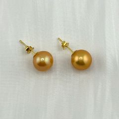 Bông Tai Nụ Bạc s925 Mạ Vàng Thật 18k Đính Ngọc Trai Vàng 9mm Hạt Tròn Đẹp Grade AAA MADAME HIEN PEARLS Tối Giản BMVBTT012V