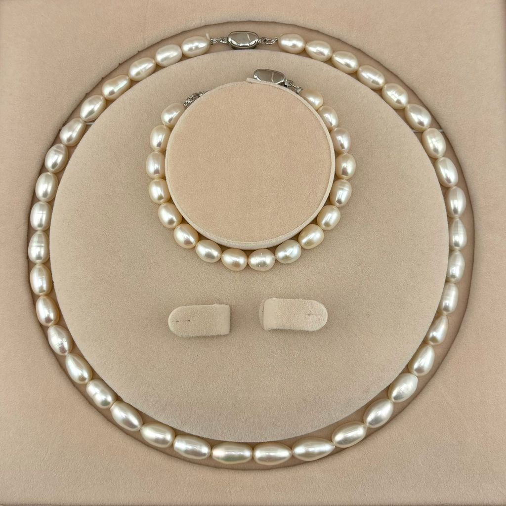 Set Bộ Trang Sức Ngọc Trai Hạt Gạo Ấn Độ Dài Tự Nhiên 8-10mm MADAME HIEN PEARLS SCG007