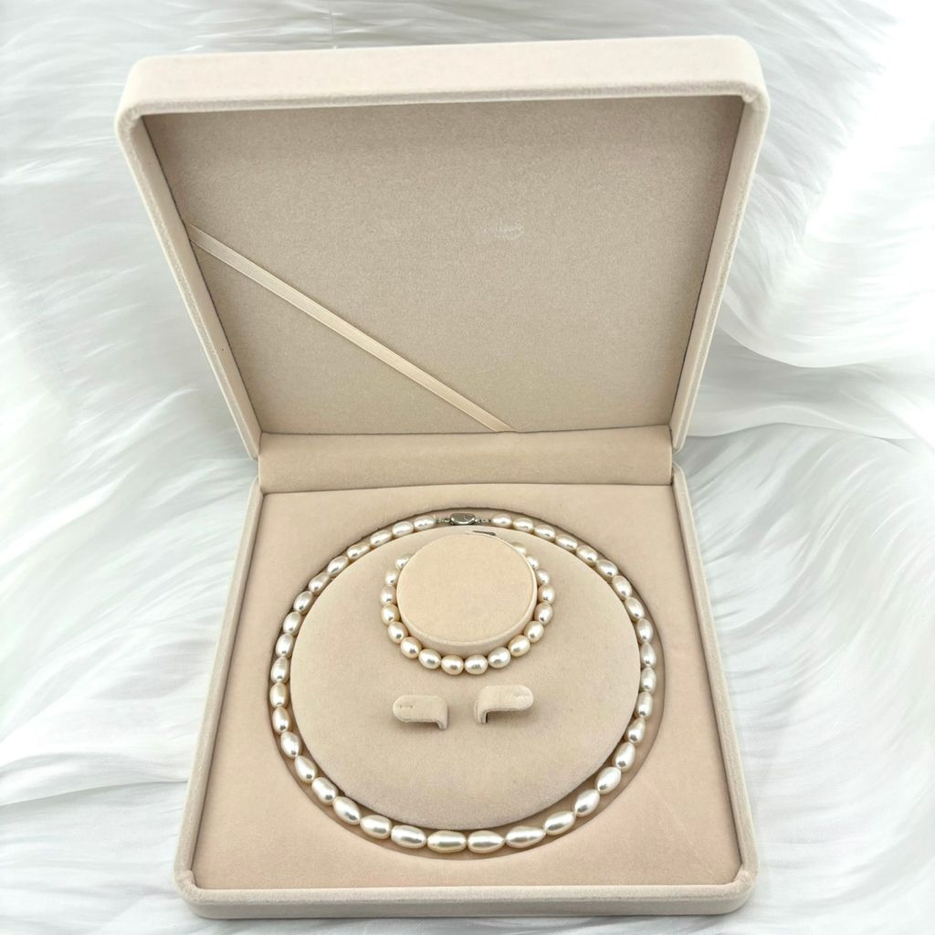 Set Bộ Trang Sức Ngọc Trai Hạt Gạo Ấn Độ Dài Tự Nhiên 8-10mm MADAME HIEN PEARLS SCG007