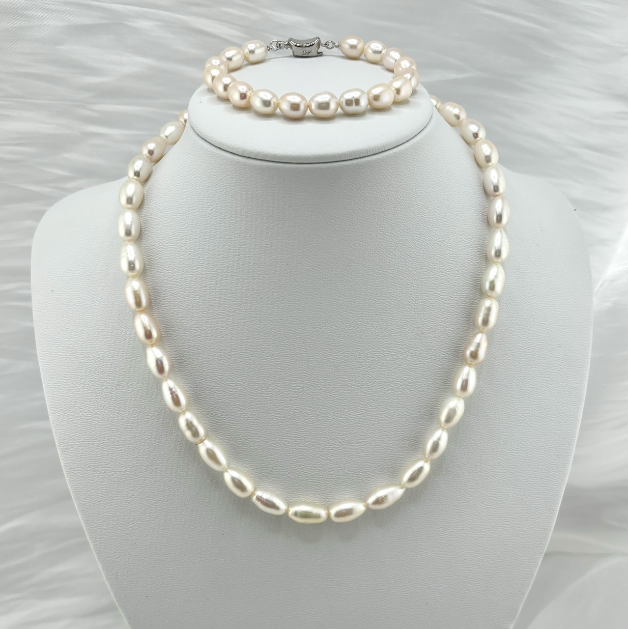 Set Bộ Trang Sức Ngọc Trai Hạt Gạo Ấn Độ Dài Tự Nhiên 8-10mm MADAME HIEN PEARLS SCG007