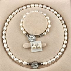 [Kèm Kiểm Định và Hộp] Set Bộ Trang Sức Ngọc Trai Hạt Gạo Khoá Hoa Trà 7-8mm MADAME HIEN PEARLS SCG008
