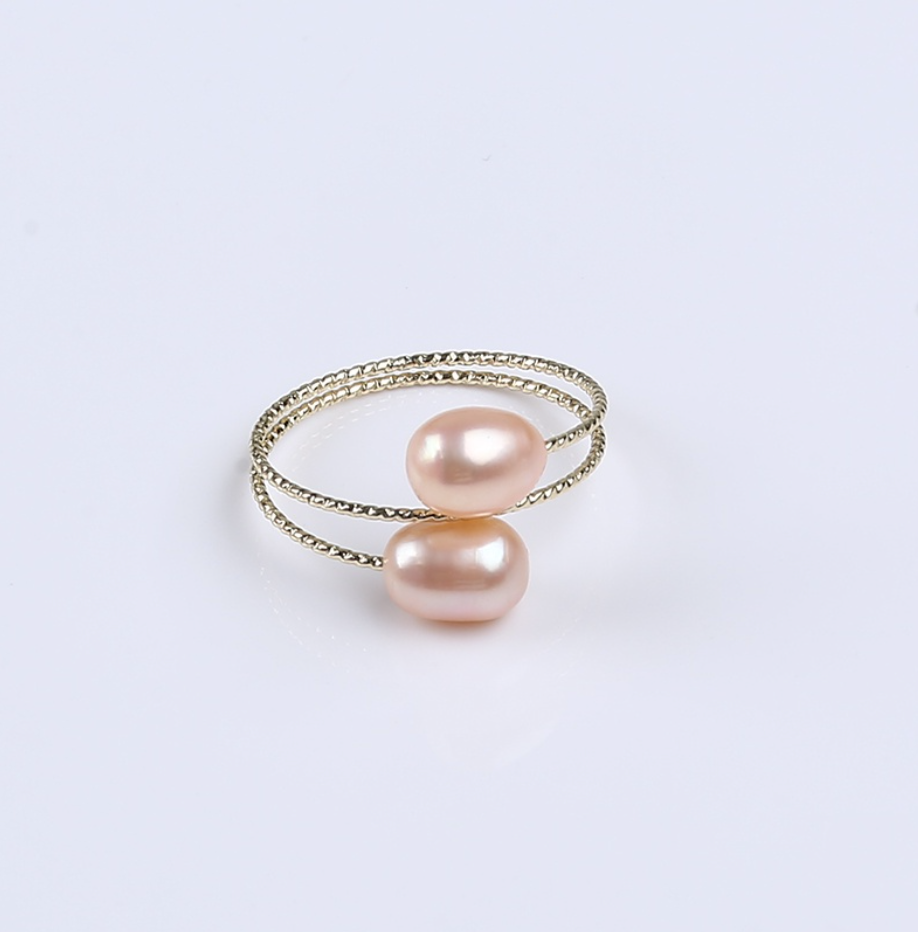 Nhẫn Ngọc Trai Hạt Xoài 5-6mm Thiết Kế Sang Trọng dáng hạt cơm đôi Tự Nhiên NG002