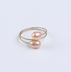 Nhẫn Ngọc Trai Hạt Xoài 5-6mm Thiết Kế Sang Trọng dáng hạt cơm đôi Tự Nhiên NG002