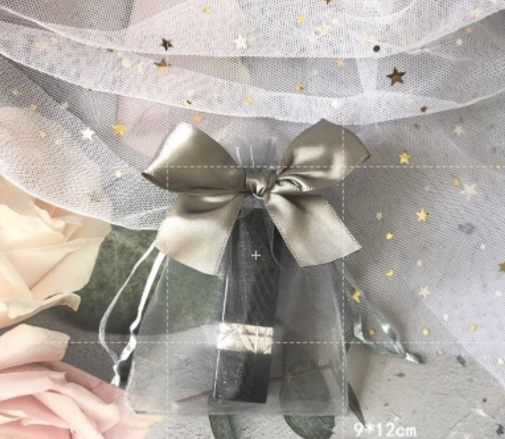 Túi voan dây ruy băng rút có nơ kích thước 10x12 cm bao bì trang sức hạt trai PKG001