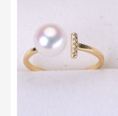 Nhẫn Cân Bằng zircon Đính Ngọc Trai Tự Nhiên Hạt tròn 8mm AAAA NN003