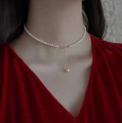 Vòng Cổ Ngọc Trai Hạt Gần Tròn 3-4mm Tự Nhiên Phong Cách Vintage Unisex Nam Nữ CT030