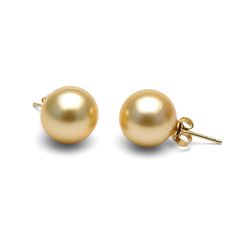 Bông Tai Ngọc Trai Tự Nhiên Tròn Vàng 9-10mm Chuôi Vàng 14k MADAME HIEN PEARLS Cho Nữ