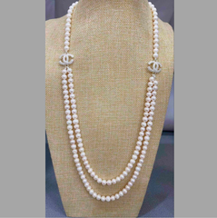 Vòng Cổ Ngọc Trai Trắng Tròn Tự Nhiên Dây Đôi Khoá Channel Sang Trọng MADAME HIEN PEARLS CT043TR