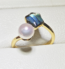 Nhẫn Ngọc Trai Tự Nhiên Mặt Sò Xà Cừ Vỏ Bàu Ngư MADAME HIEN PEARLS Cho Nữ NN101